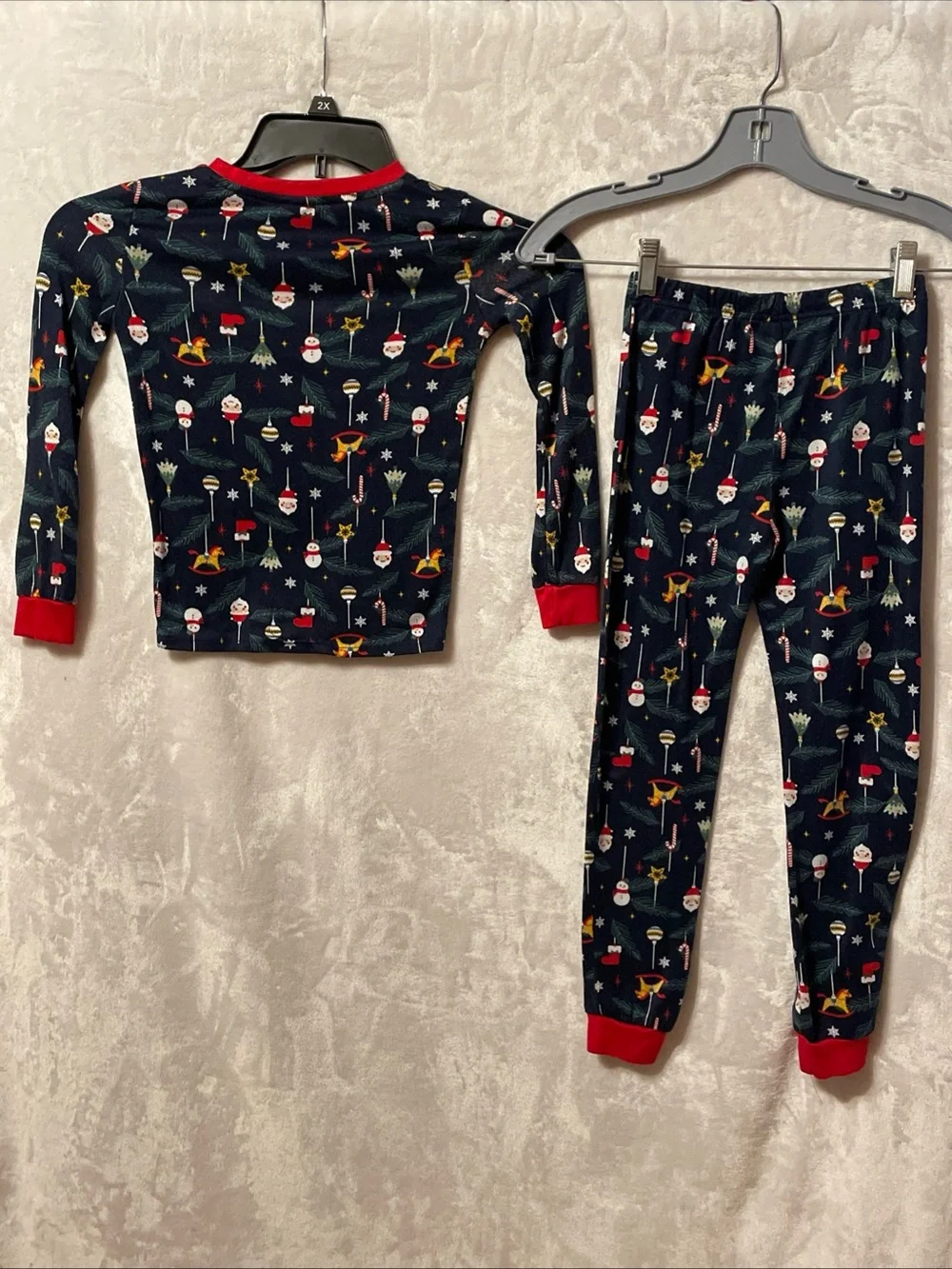 Kids Navy Holiday Pajama Set with Red Trim